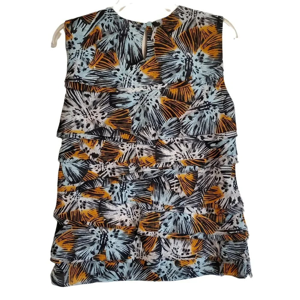 Michael Kors Sleeveless Tiered Frayed Blouse Large